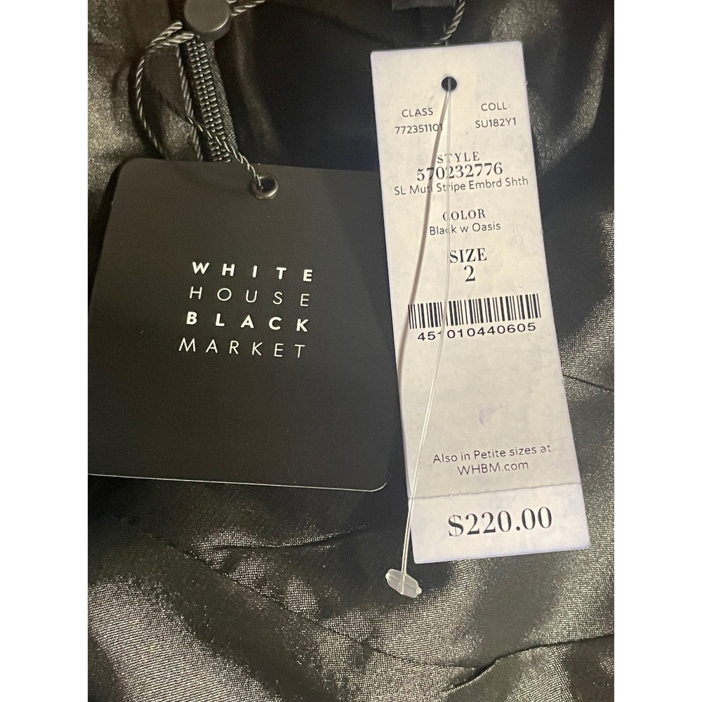 White House Black Market NWT Metallic Embroidered Sheath Dress 2 XS Blue Silver - Picture 9 of 13